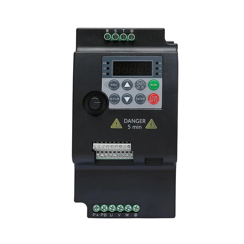 Pro Grade Bang for Buck Variable Frequency Drive VFD 0.75 To 5.5 KW 220 To 380V Inverter For Three Phase Motors, Speed Controller, 1PH To 3PH Ready, 1.5KW Version For DIY And Pro Shops - black VFD with display and terminals