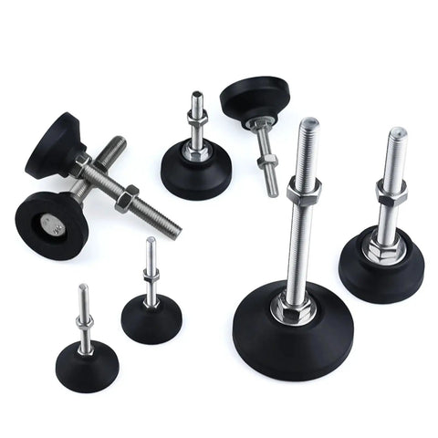 Adjustable Leveling Feet For Furniture With 40mm Diameter, Height Adjustable From 30 To 150mm, M5 To M12 Thread Compatibility, Nylon And Stainless Steel Base, No Tool Needed Setup, Reduces Wobble And Protects Floors, set on white background