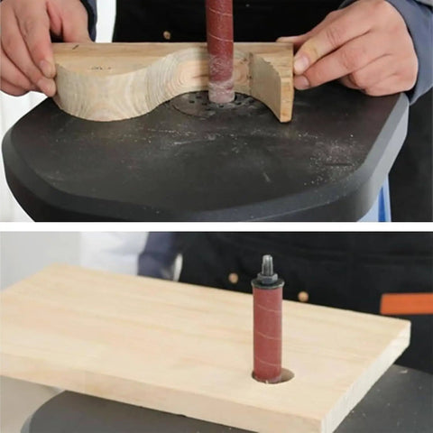 Tough As Nails Wood Sander With A Mighty 500 Watt Motor Vertical Oscillating Belt And Drum Kit shaping curved wood on benchtop sander.