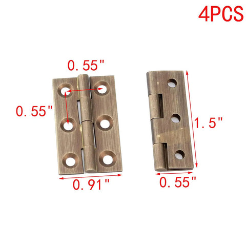 Tiny Solid Brass Hinges One And A Half Inch Four Pack Antique Bronze Cabinet Hinges for Jewelry Box, Chest, and Wood Drawer
