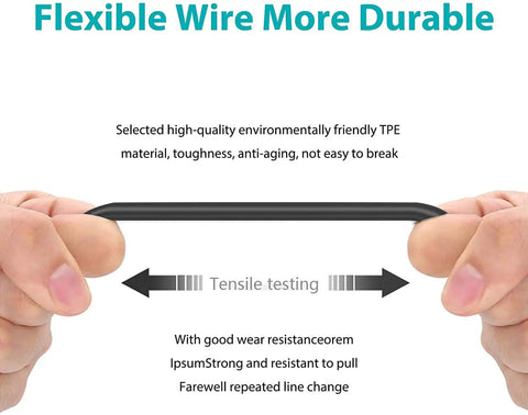 Hands holding flexible wire from Charger Adapter For EXTECH FLIR I3 I5 I7 Thermal Imaging Infrared Cameras showing tensile testing.