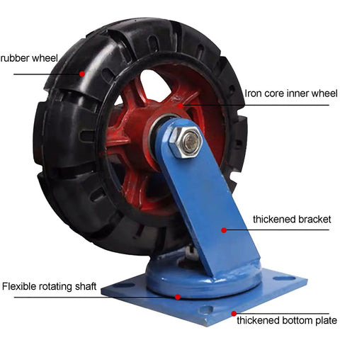 Heavy Duty 1000Kg Caster Wheels Set With Brakes And Swivel Noiseless Gray Rubber Castors For Trolleys And Workbenches 12 Inch