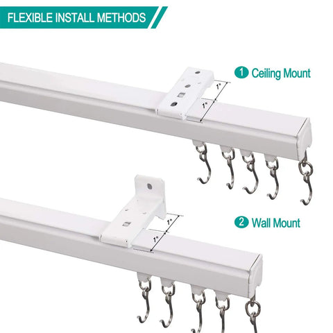 Sturdy Aluminum Curtain Track Kit With Adjustable 9 To 12 Foot Ceiling Or Wall Mount, No-Fuss Sliding Door Rail System For Grommet And Pleated Drapes, White Finish, Rust Resistant, Easy Install; ceiling and wall mount