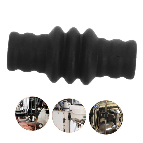 Heat Resistant Steam Wand Guard Sleeve For Espresso Machines, black silicone sleeve installed on a coffee machine steam wand
