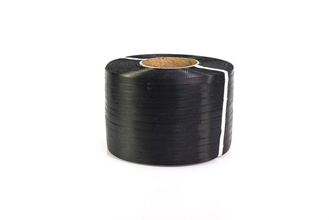 Badass Durable One Half Inch Polypropylene Strapping Kit With Three Thousand Feet Strapping Tape showing a roll of black polypropylene tape.
