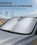 Custom Fit Graphene Windshield Sun Shade For Hummer EV Pickup Keeps Your Rig Icy Cold On Blazing Afternoons While Heavy Duty Thermal Barrier Snugs Tight And Beats Scorching Summer Heat, shown installed on a truck.