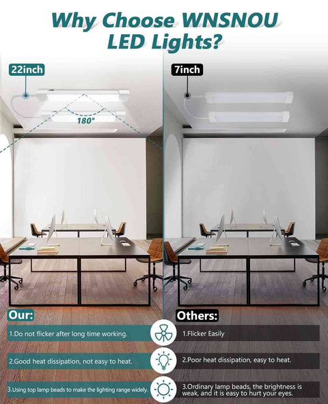 Plug In LED Tube Light Fixture With Linkable Design, 1.4Ft 1800LM 5000K Utility Shop Light Comparison in Office Setup