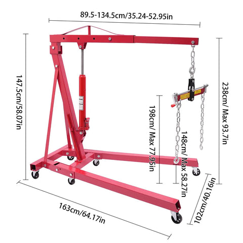 Heavy Duty Two Ton Hydraulic Engine Hoist With Smart Leveler And Folding Cherry Picker Shop Crane Lift dimensions and structure detail.