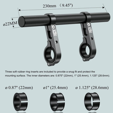 Carbon Fiber Handlebar Extender 9.45 Inch Long Cross Bar 22mm Diameter for bike motorcycle with rubber ring inserts