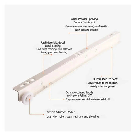Full Extension Drawer Slides for Cabinets and Furniture, 16 Inch 40 cm Set with Detachable Quick Release Latches, features labeled
