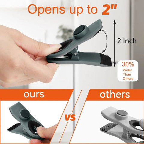 Game Changer Heavy Duty Magnetic Clips Keep Chips And Snacks Locked Down Crisp Through The Week Assorted Muted Tones showing 2-inch opening size.