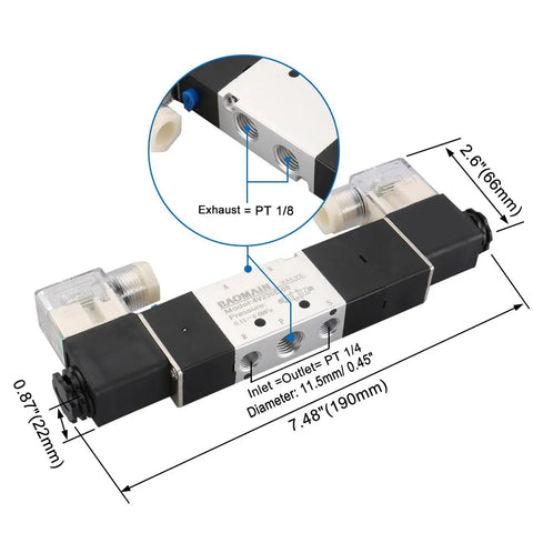Industrial Grade Rock Solid 4V230E 08 Pneumatic Solenoid Air Valve Dc 24V diagram with dimensions and connection details.