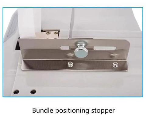 Compact Automatic Paper Strapping Machine With Counting Function for precise bundle positioning stopper detail.