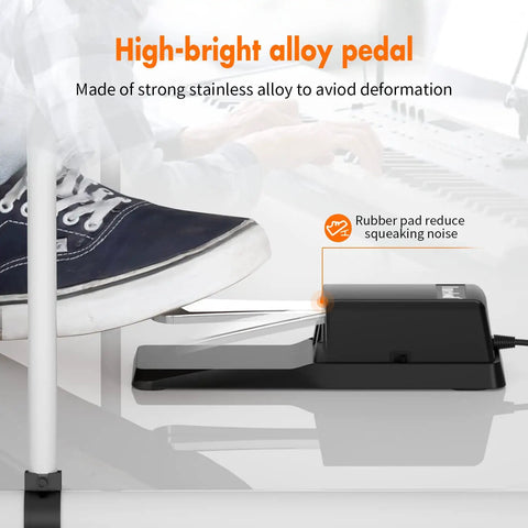 Foot pressing Universal Sustain Pedal For Digital Pianos And Keyboards With Smooth Action And Reverse Polarity Switch.