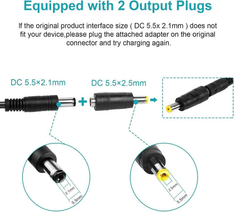 42V 2A Fast Charger For 36V Electric Scooter Batteries Compatible With ES09 V20 Pro V30 Pro M1 showing output plug sizes