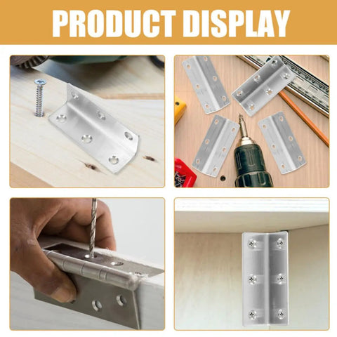 8 Pcs Stainless Steel L Brackets For Cabinets And Furniture 90 Degree Corner Braces displayed with tools and screws