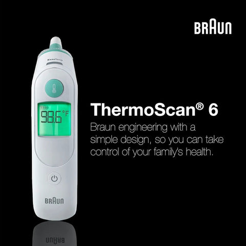 Ear Thermometer For Baby And Infant, Fast Digital Thermometer With Pre Warmed Tip, Color Coded Display, Easy Readout, Reliable Results For Busy Parents And Caregivers, Pediatric Recommended For Home Use, Braun ThermoScan 6 front view