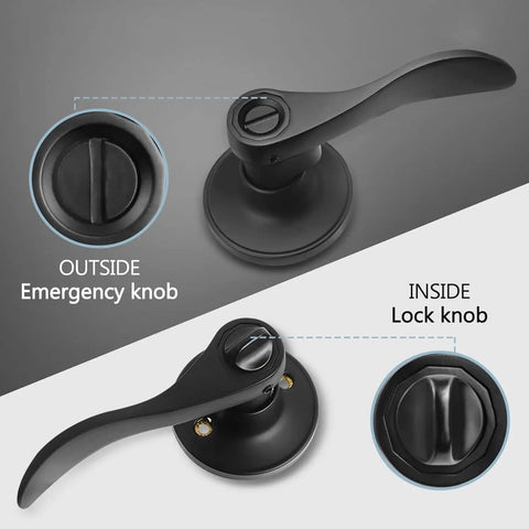 4 Pack Black Wave Style Privacy Door Handles With Lock For Bedroom And Bathroom Interior Doors, showcasing emergency and lock knobs