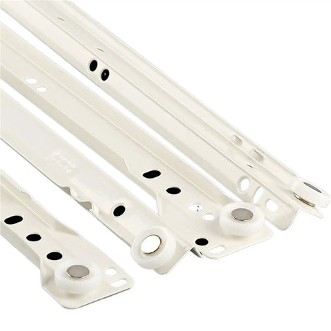 Close-up of Heavy Duty Thickened Roller Drawer Slide Tracks for Cabinets and Desks Ultra Smooth Glide Low Friction Roller Rail System