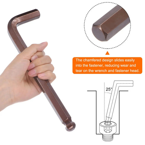 Ball End Hex Key Wrench 17mm Long Arm L Shape S2 Steel Red Pro Grade Must Have Metric Wrench For Home Repair Heavy Duty Tool With Short and Long Arm for tight spaces, chamfered tip
