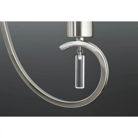 Detail of metal curvature on Four Light Pendant in Brushed Nickel finish with white silk Mylar shade, 20-inch light.