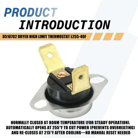 2 Pack Dryer High Limit Thermostat L255-40F, easy install, auto reset, safety cutoff for quiet, efficient drying and preventing overheat
