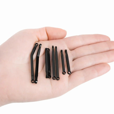 Beefed Up Aluminum Suspension And Steering Links Set For 1/30 RC Crawlers SCX30 Upgrade Kit shown in hand