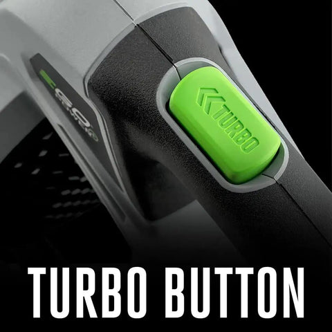 Turbo button on Cordless Electric Leaf Blower With Battery, Turbo Mode, 110 MPH Air Speed, 530 CFM, Long Runtime Up To 75 Minutes.