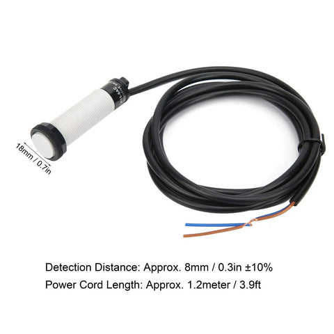 Inductive Proximity Switch 90-250VAC 8mm Sensing Distance With 3.9ft Power Cord Capacitive Approach Sensor Rugged ABS Housing