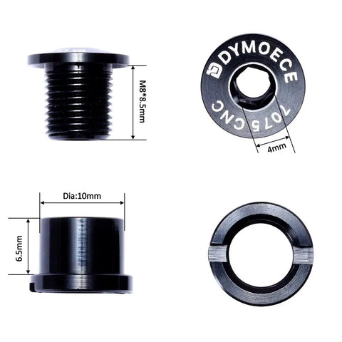 7075 Aluminum Alloy Double Chainring Bolts For Road And MTB Cranksets M8 Bolts With M8 Nuts 10mm Shaft 5 Pack, side view.
