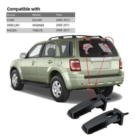 Ford Escape 2008-2012, Mercury Mariner 2008-2011, Mazda Tribute 2008-2011 Rear Liftgate Glass Hinge Set Right And Left Replacement shown installed