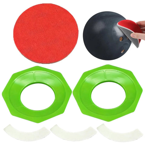 Straight Up Top Tier Bowling Ball Sanding Pad Holder Two Pack Ergonomic Polymer Stand with red pad and green bases.