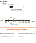Diagram of Lit Modern LED Chandelier With Remote 40W Black Five Light Linear Pendant Lighting With Crystal Lampshade 47.2 Inch