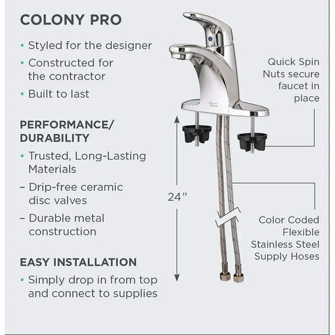 Colony Pro Single Handle Kitchen Faucet With Side Spray And Deck Plate in polished chrome with drip-free ceramic disc valve.