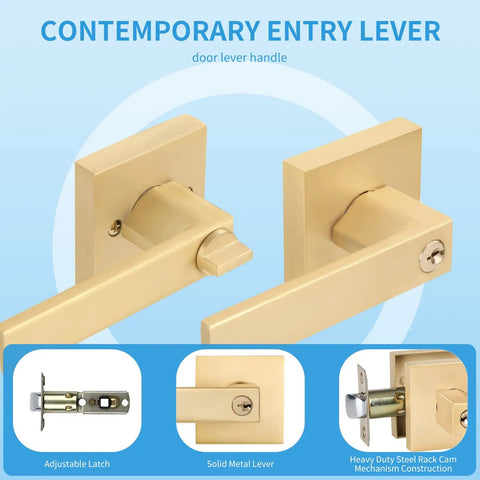 5 Pack Modern Gold Door Levers With Keys For Entry Front Exterior And Interior Doors Keyed Alike Privacy Lock Levers