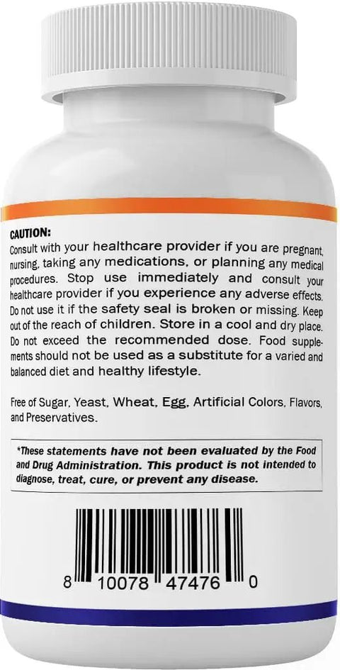 Back view of Lithium Orotate 20mg Mood Support Supplement With Bioavailable Formula 90 Veggie Caps Gluten Free bottle showing label details.