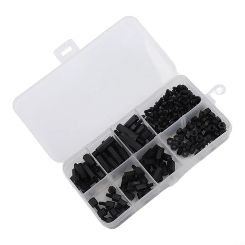 M3 Black Nylon Hex Standoff Spacer Kit With 180 Piece Assortment Of Male And Female Column Spacers, Flat Head Screws And Nuts For Electronics And Industrial Projects, Perfect For DIY Builds And Engineering Prototypes, in a compartment case