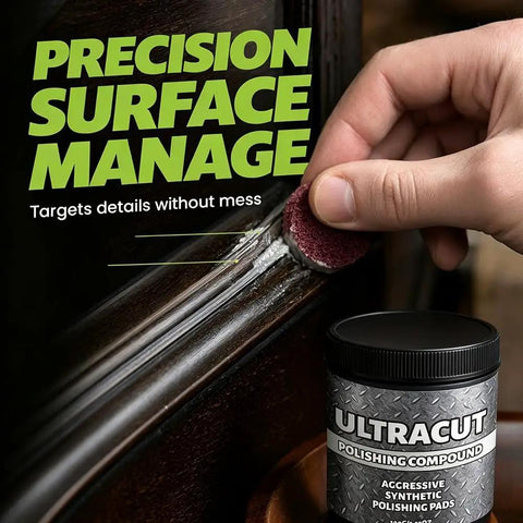 No Sweat All In One Surface Restoration Polish With Buffing Pad restoring wood surface with synthetic polishing pad.