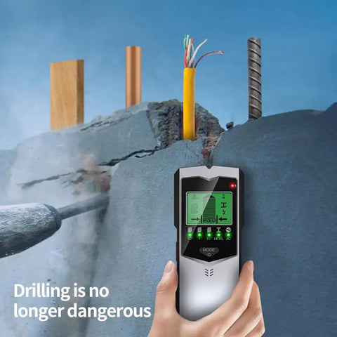 Heavy Duty Stud Finder Wall Scanner With 5 In 1 Smart Sensor detecting wood, copper, and wire in drywall during renovation.