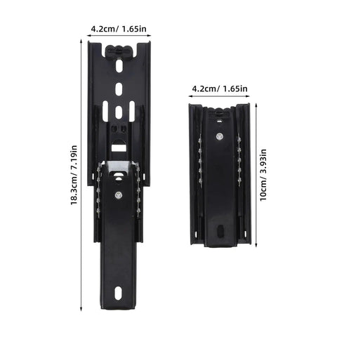 Two Pack 4 Inch Full Extension Drawer Slides With Ball Bearing Three Section Rails For Bottom Mount Cabinets Heavy Duty Smooth Glide For Easy Pull Out And Total Organization, black steel with 4.2 cm width