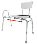 Sliding Transfer Bench With Replaceable Cutout Seat, Heavy Duty Shower Chair For Bath Safety, Easy Transfers From Wheelchair Or Walker, No Tool Setup, Durable Tub Seat For Seniors And Disabled, showing metal frame and sliding seat mechanism