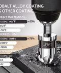 Pro Grade M35 Cobalt Countersink Drill Bit in use on metal surface, showcasing fluted design and cobalt alloy coating properties.
