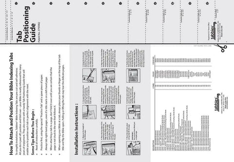 Tab Positioning Guide for Slick Gold Edged Self Adhesive Bible Tabs For Old And New Testament Plus Catholic Books, installation instructions and tips.