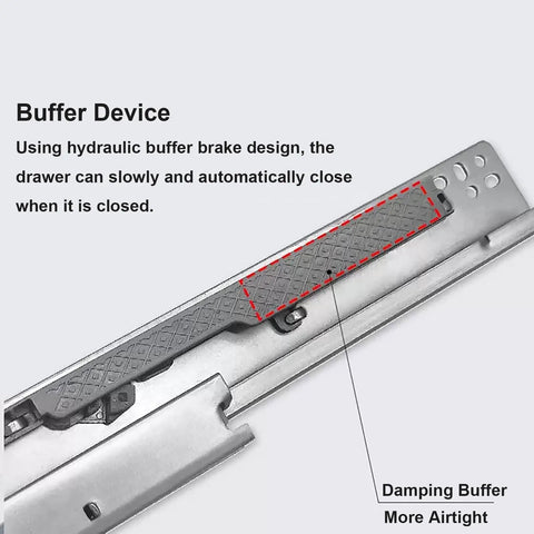 Close-up view of the Undermount Drawer Slides Soft Close Full Extension Ball Bearing Rails Bottom Mount Concealed Dresser Slides.
