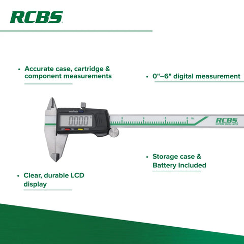 Digital Calipers 0 To 6 Inch For Reloading, Accurate Case And Cartridge Measurements display with measurement marks