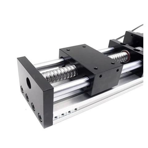 Close-up view of Sliding Table Linear Motion Guide Rail With Ball Screw Kit 1204 1605 1610 for CNC X Y Axes, metal components visible