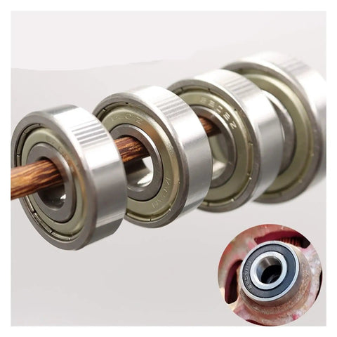 Heavy Duty Deep Groove Ball Bearing Set Sizes 6200 Through 6207 Featuring ZZ DDU RS Seals For Electric Motorcycles, showing multiple bearings on an axle.