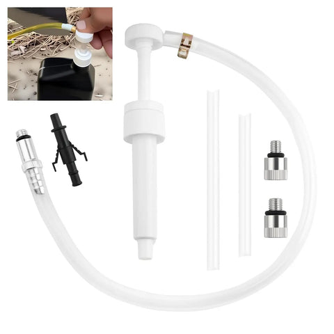 Quart Bottle Fluid Transfer Pump Kit with adapters and tubes, for oil, water, antifreeze, and differential fluids.
