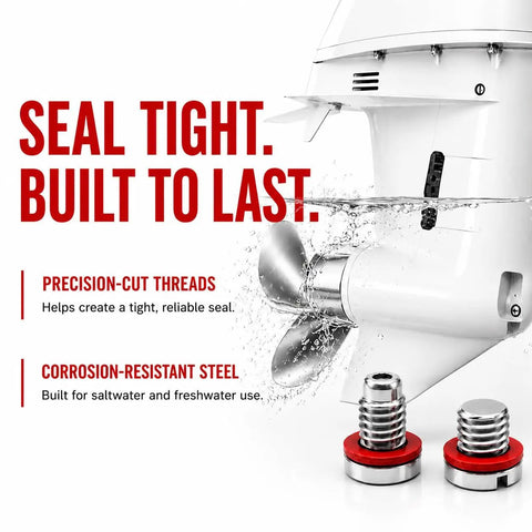 Beefy Stainless Steel Lower Unit Magnetic Drain And Vent Plug Kit With Red Gaskets in marine-grade outboard motor use