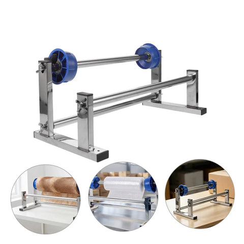 Manual Film Roll Holder For Cargo Wrapping, Lightweight Metal Plastic Unwinding Frame, Hand Operated Dispenser For Warehouse Storage, Stable, Easy Reel Changes, Keeps Wrapping Tight And Cargo Secure Through Heavy Packing on table